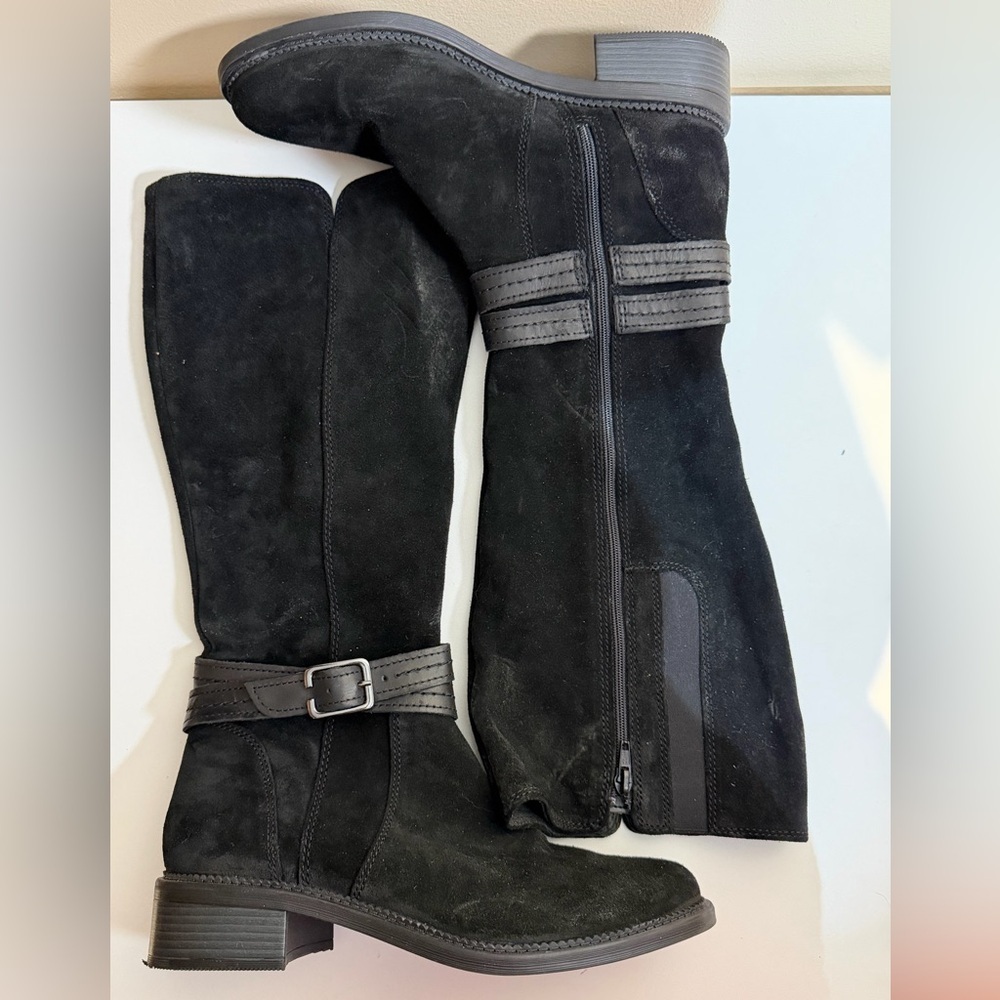 Clarks Black Suede Knee Riding Boots